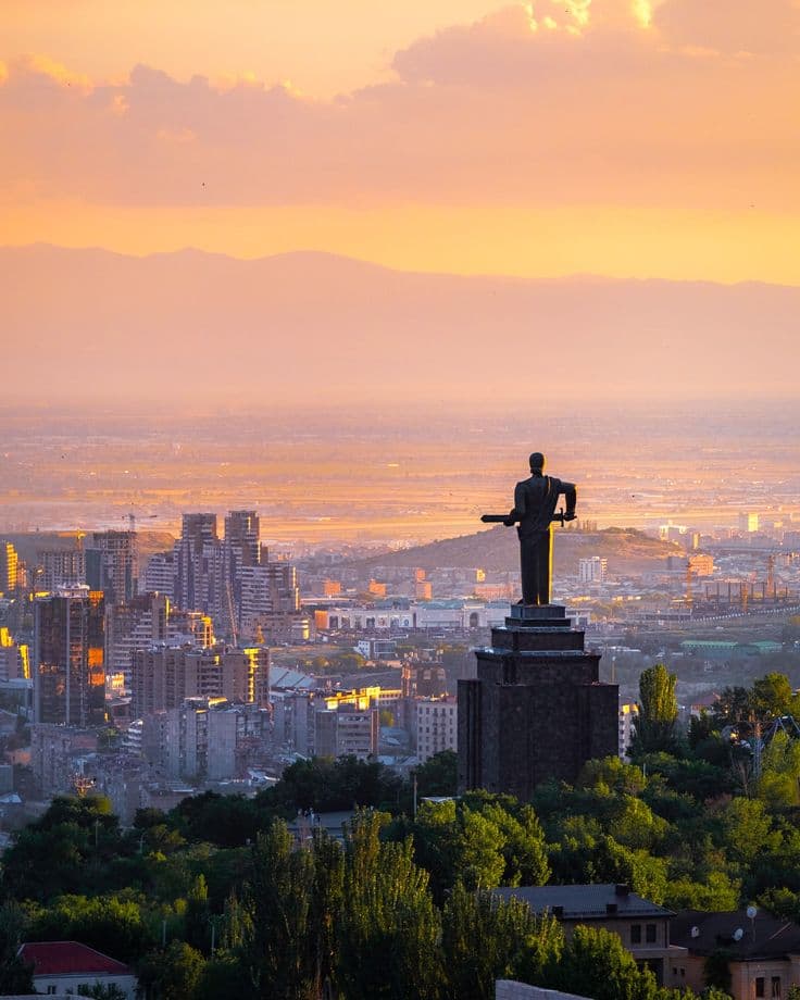 Yerevan city at sunset